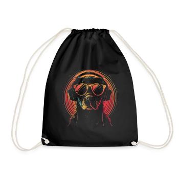 Neon dog with sunglasses and headphones - Drawstring Bag - black - Front