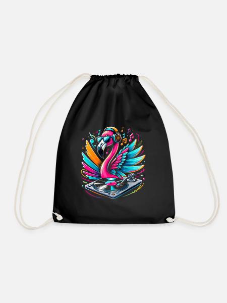 Flamingo DJ Neonbeat - Turnbeutel - Schwarz