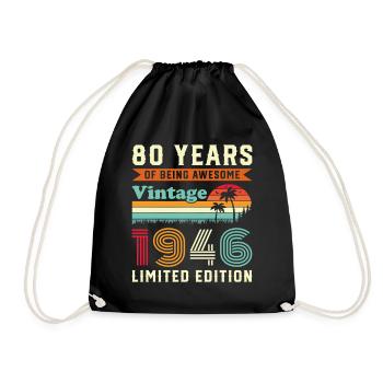 80 Jahre 1946 Vintage Retro Geburtstagsgeschenk - Turnbeutel - Schwarz - Vorne