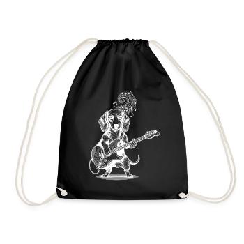 Dachshund Guitar Playing Dog - Drawstring Bag - black - Front