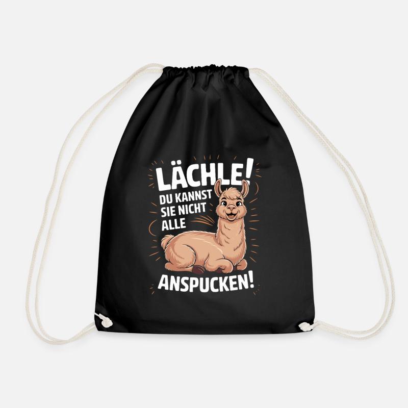 smile you can't spit at them all alpaca - Drawstring Bag - black