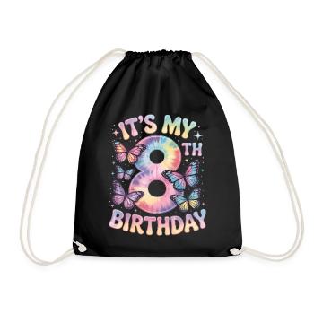 8. Geburtstag Regenbogen Schmetterling Deko - Turnbeutel - Schwarz - Vorne