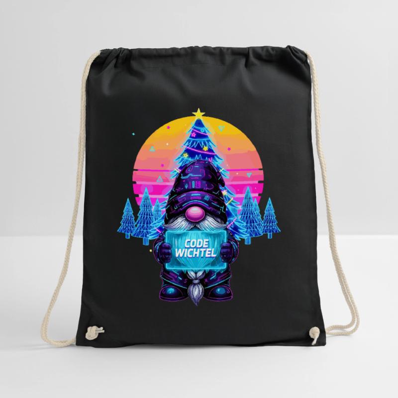 Cyberpunk Code Gnome - Synthwave Xmas Nerd Drawstring Bag