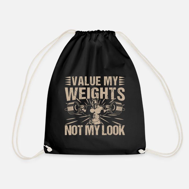 Fitness Motivation Bodybuilder Value Weights Not - Drawstring Bag - black