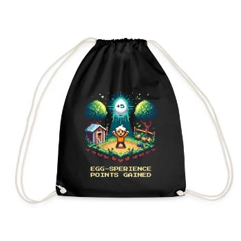 Egg-sperience points collected | Level Up Humor - Drawstring Bag - black - Front