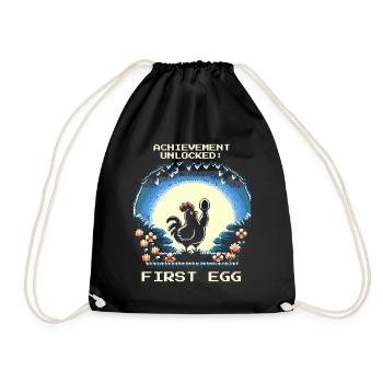 Erstes Ei freigeschaltet | Huhn Gamer Humor - Turnbeutel - Schwarz - Vorne