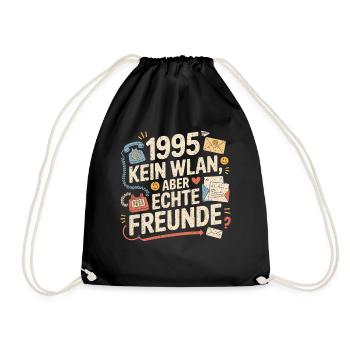 1995 Kein WLAN Aber Echte Freunde - Turnbeutel - Schwarz - Vorne