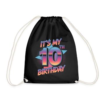 10th Birthday Party Outfit in 80s Retro Look - Drawstring Bag - black - Front