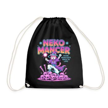 Nekomancer- Funny Halloween Cat T-Shirt - Drawstring Bag - black - Front