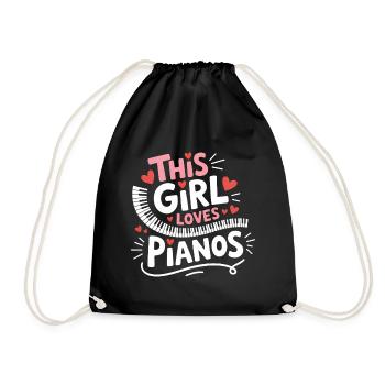 Klavier Spruch Mädchen Lustiges Klavier Geschenk - Turnbeutel - Schwarz - Vorne