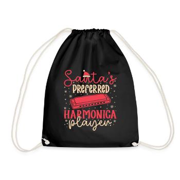 Funny Harmonica Player Santa´s Preferred Harmonica - Turnbeutel - Schwarz - Vorne