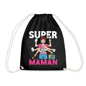 Humor Mother Wife Super Mamaan Baby - Drawstring Bag - black - Front