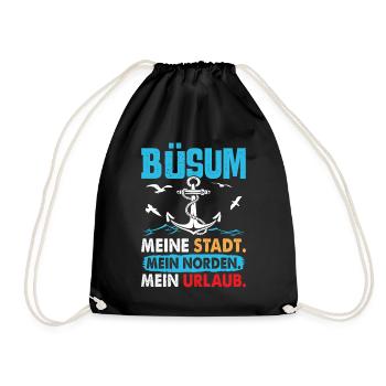 BÜSUM MEINE STADT MEIN NORDEN MEIN URLAUB Lustig - Turnbeutel - Schwarz - Vorne