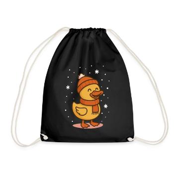 Cute Duck Winter Holiday Christmas Fun - Drawstring Bag - black - Front