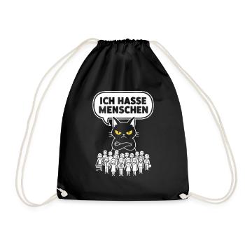 Ich Hasse Menschen Katze Lustig Sarkasmus - Turnbeutel - Schwarz - Vorne