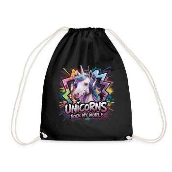 Unicorns Rock My World Imaginative Motif - Drawstring Bag - black - Front