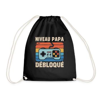 Dad Level Unlocked – Gamer Dad-to-be Gift - Drawstring Bag - black - Front