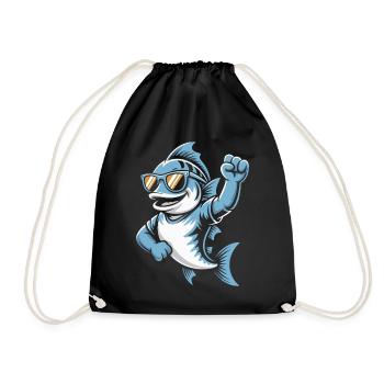 Requin avec des lunettes de soleil qui acclame - Sac de sport léger - noir - Devant