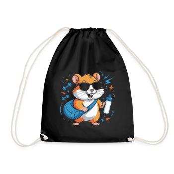 Hamster Fitnessstar Mit Sonnenbrille - Turnbeutel - Schwarz - Vorne