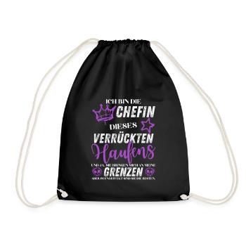 Chefin Chaos Crew – Frauenpower Sprüche - Turnbeutel - Schwarz - Vorne