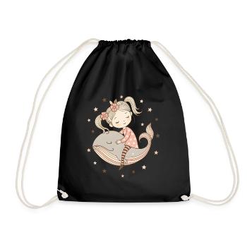 Dreamy girl rides on whale - Drawstring Bag - black - Front