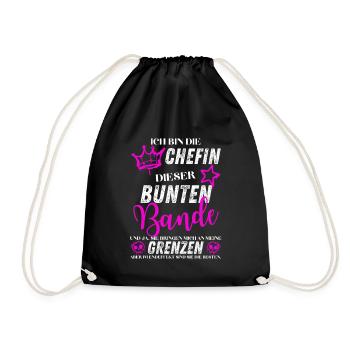Chefin dieser bunten Bande – Lustiger Spruch - Turnbeutel - Schwarz - Vorne