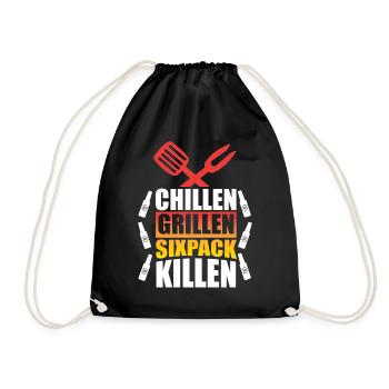 Chilling Grilling Sixpack Kill / BBQ Saying Funny - Drawstring Bag - black - Front