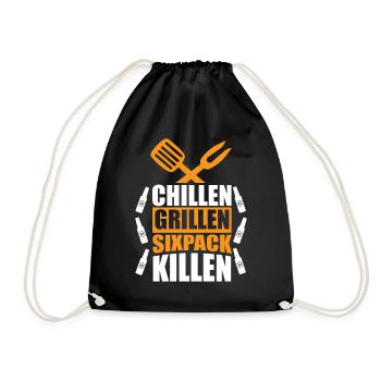 Chilling Grilling Sixpack Kill / BBQ Saying Funny - Drawstring Bag - black - Front