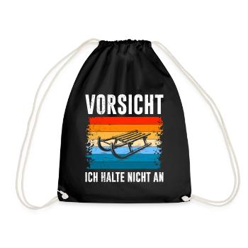 Schlitten Training VORSICHT ICH HALTE NICHT AN - Turnbeutel - Schwarz - Vorne
