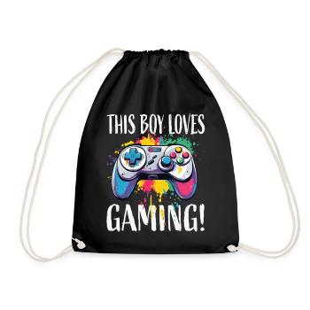 Boy Loves Gaming – Colorful Controller Splash - Drawstring Bag - black - Front