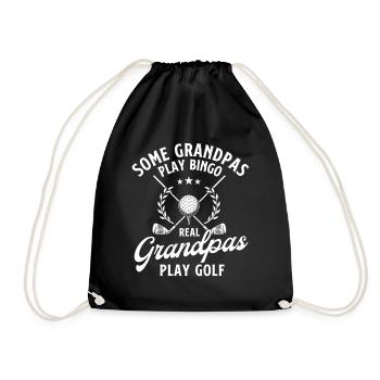Real Grandpas Play Golf Funny Golfer Grandpa Joke - Drawstring Bag - black - Front