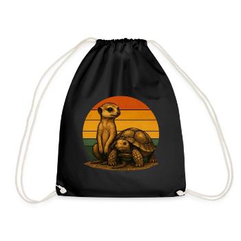 Erdmännchen Schildkröte Retro Tierfreunde - Turnbeutel - Schwarz - Vorne