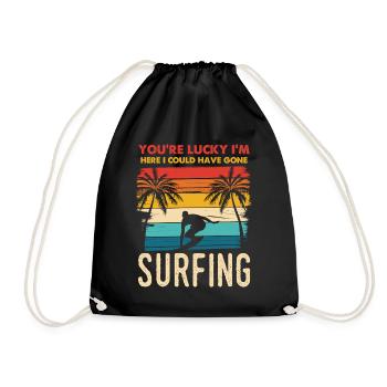 Surfing at sunset - Drawstring Bag - black - Front