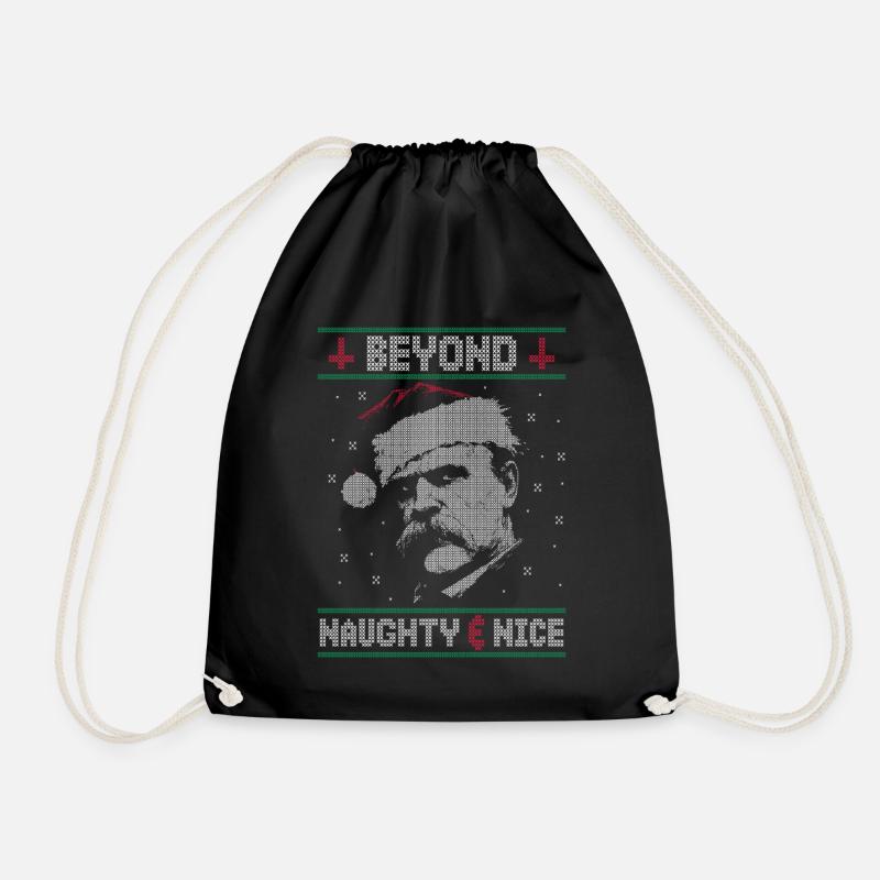 BEYOND NAUGHTY & NICE NIETZSCHE UGLY CHRISTMAS - Drawstring Bag - black