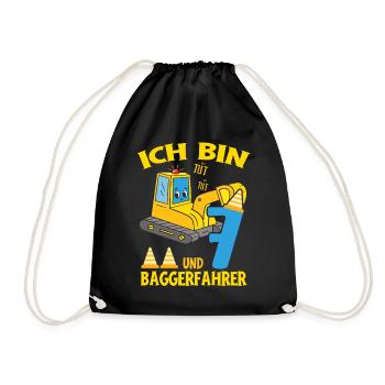 Birthday Excavator 7 Years Excavator Party Gift - Drawstring Bag - black - Front