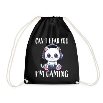 Gaming cat with headphones - Drawstring Bag - black - Front