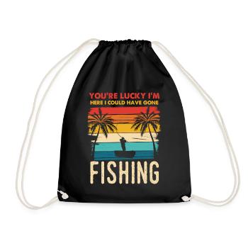 Fischerei Retro Sunset Silhouette - Turnbeutel - Schwarz - Vorne