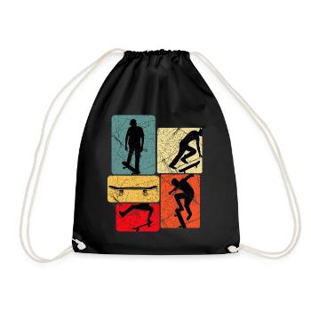 Skateboard Silhouettes Collage - Drawstring Bag - black - Front