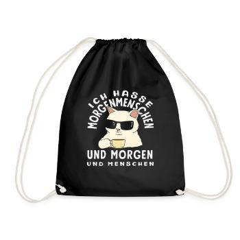 Ich hasse Morgenmenschen Kaffee Katze - Turnbeutel - Schwarz - Vorne