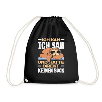 Lustiges Faultier Keine Motivation Spruch - Turnbeutel - Schwarz - Vorne