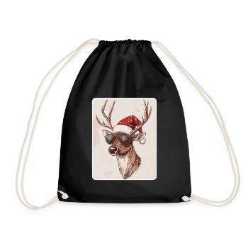 Reindeer Deer Antlers Reindeer Vintage Christmas - Drawstring Bag - black - Front