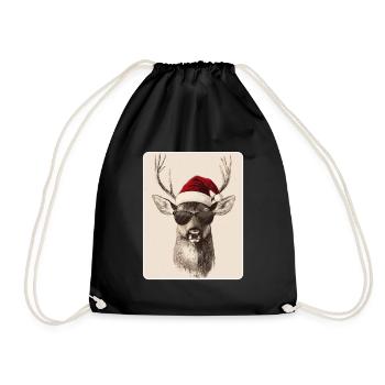 Reindeer Deer Antlers Reindeer Vintage Christmas - Drawstring Bag - black - Front