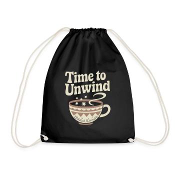 Time to Unwind – Vintage Teacup - Drawstring Bag - black - Front