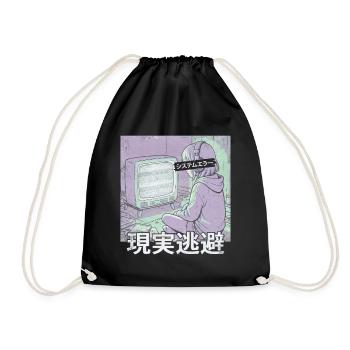 Aesthetic Anime Girl Glitch System Error Vaporwave - Drawstring Bag - black - Front