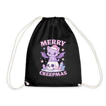 Merry Creepmas Cat Pastel Goth Christmas Skull - Drawstring Bag - black - Front