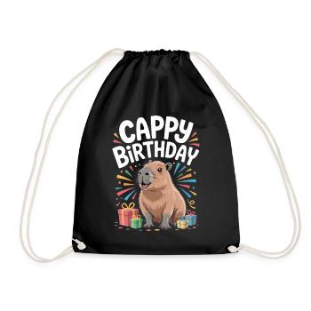 Capybara Birthday Cappy Birthday Funny Capy - Drawstring Bag - black - Front