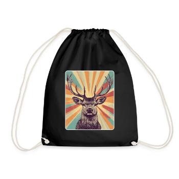 Rentier Hirsch Geweih Reindeer Vintage - Turnbeutel - Schwarz - Vorne