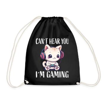 Cat Gaming While Gaming - Drawstring Bag - black - Front