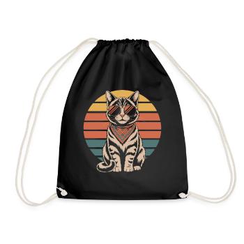 Cat Sunset with Glasses - Drawstring Bag - black - Front