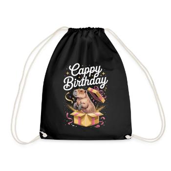 Capybara Birthday Cappy Birthday Funny Capy - Drawstring Bag - black - Front